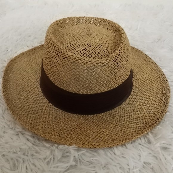 Bailey L Straw Hat Genuine Brown Trim USA Fedora - Picture 1 of 10
